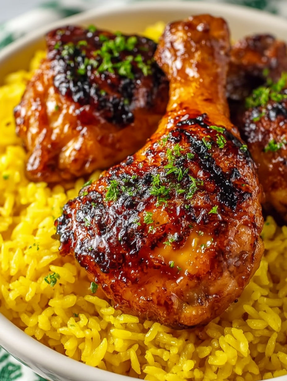 A plate of baked orange chicken legs.