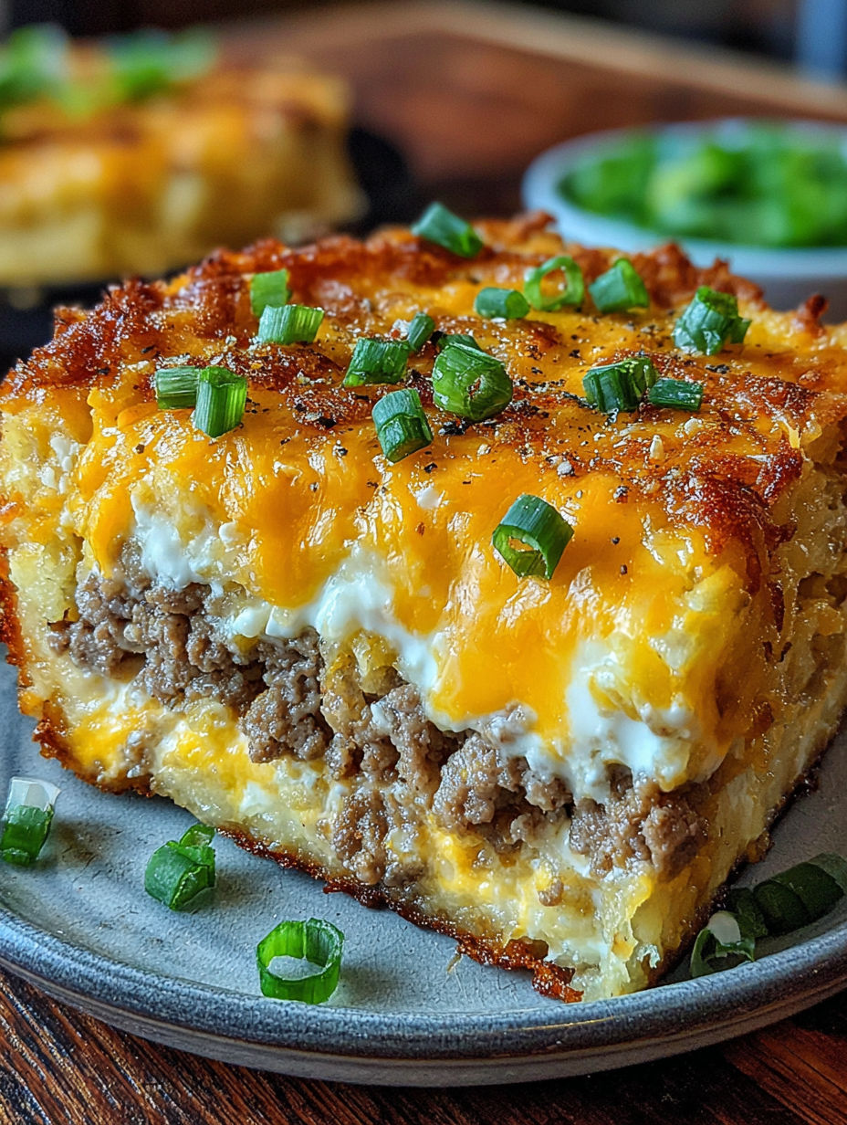 A slice of sausage, egg, and cream cheese dish.