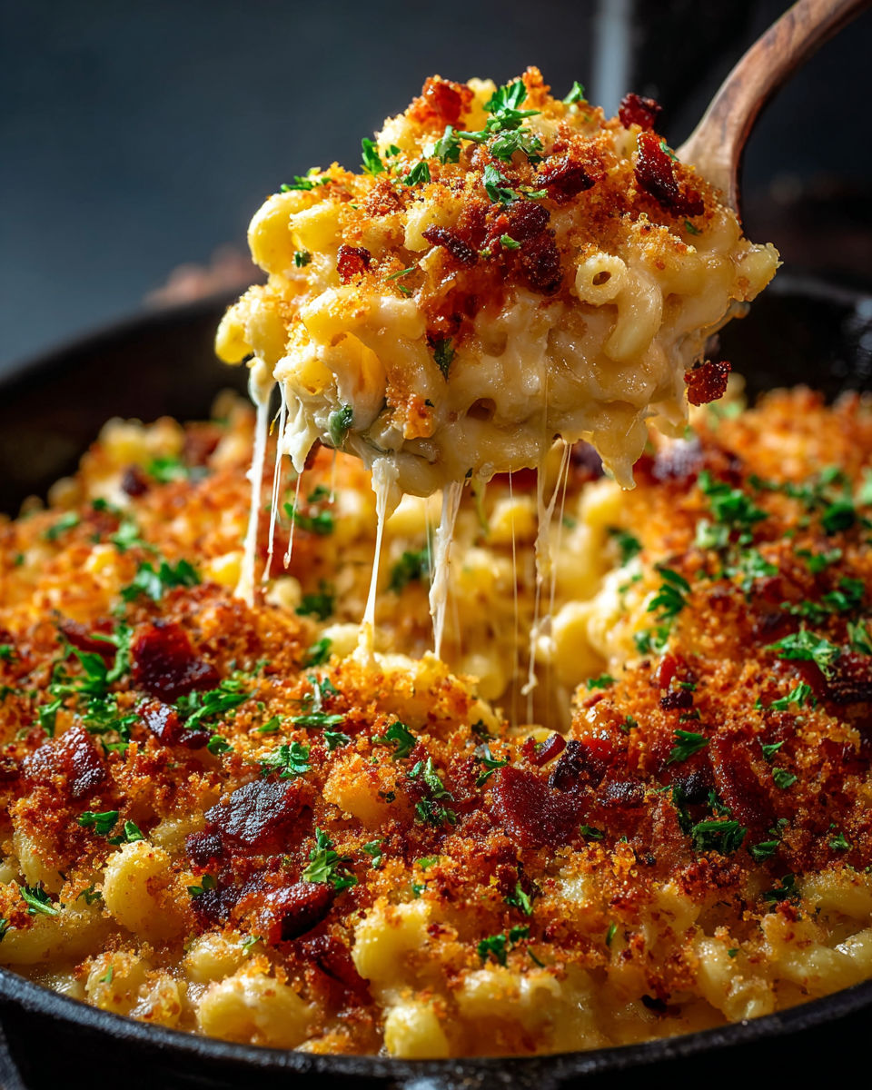 A close up of a delicious mac and cheese dish.