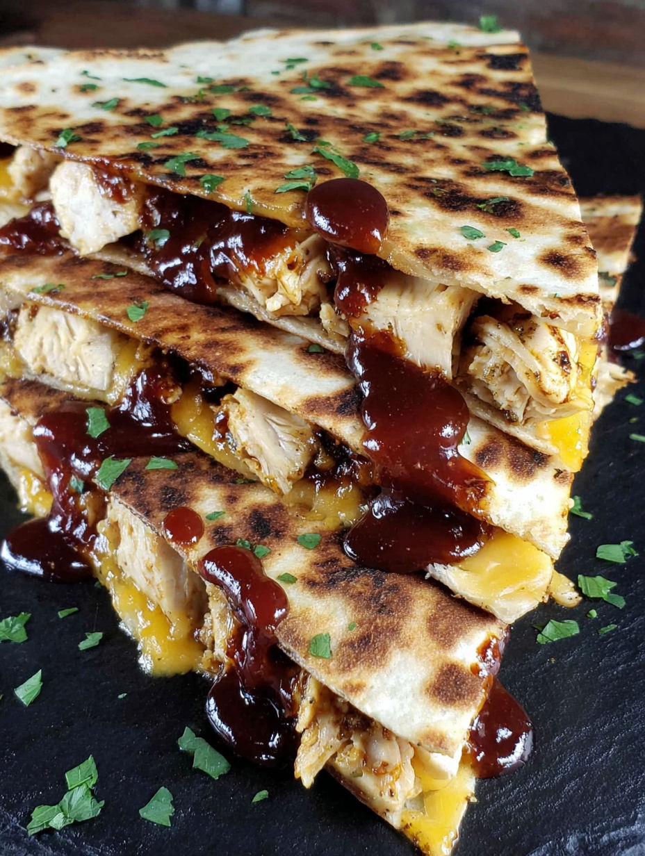 A stack of blackstone hot honey BBQ quesadillas.