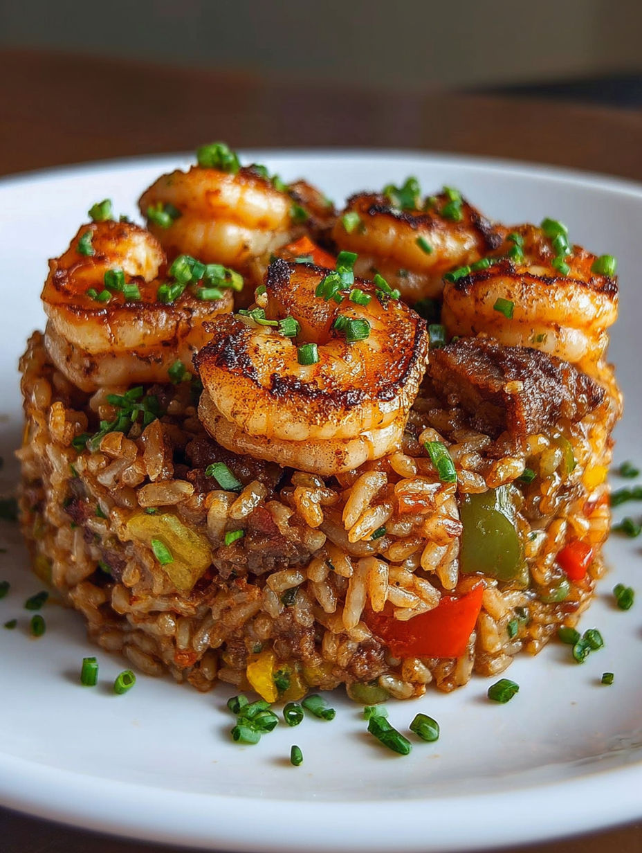 A plate of shrimp and rice.