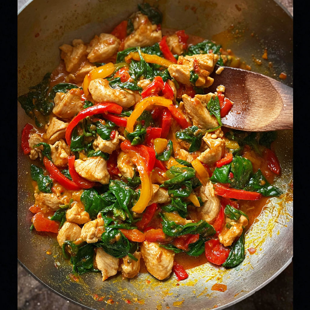 A pan of food with a spoon in it.