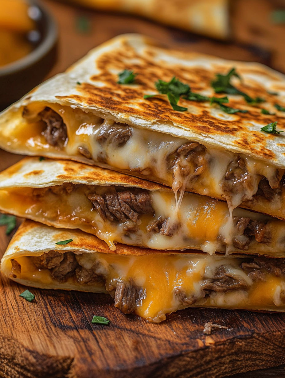 A stack of three steak quesadillas.