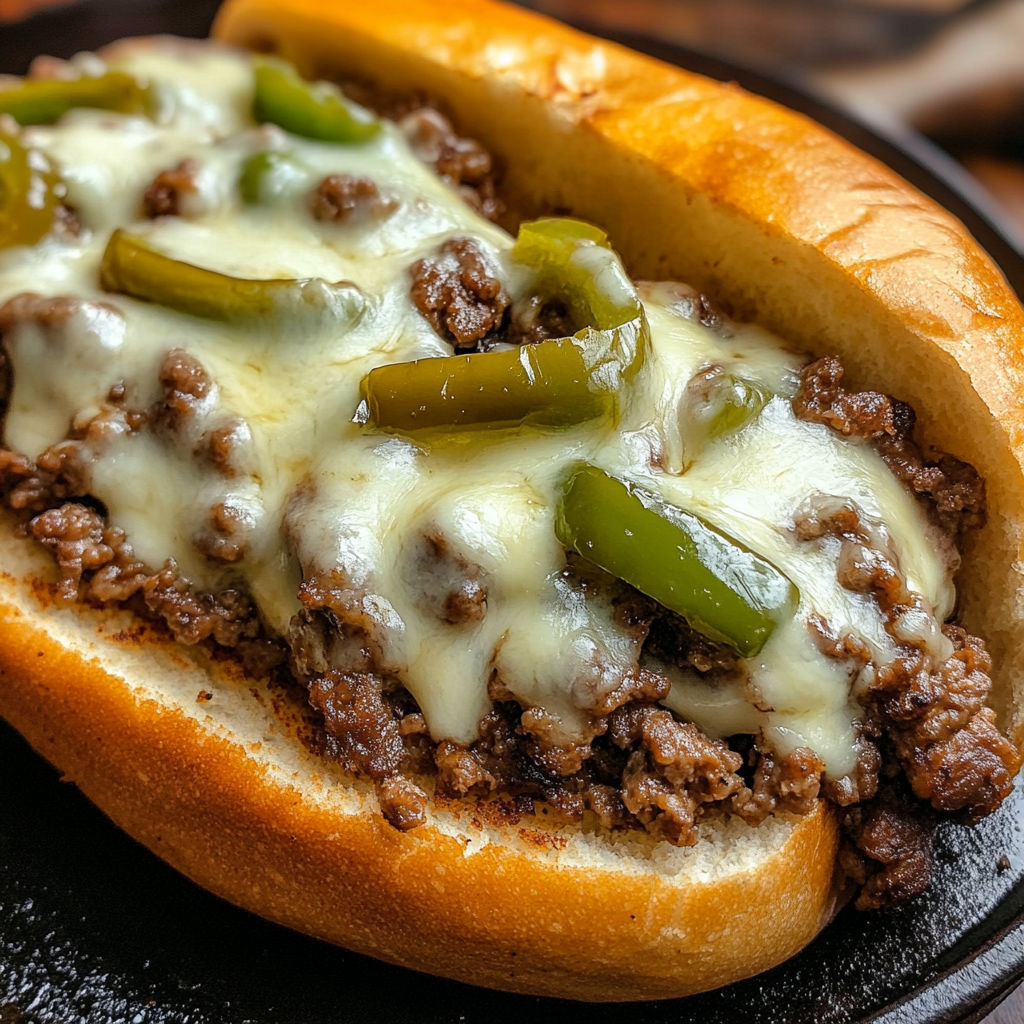 A close up of a Philly Cheese Steak Joe.