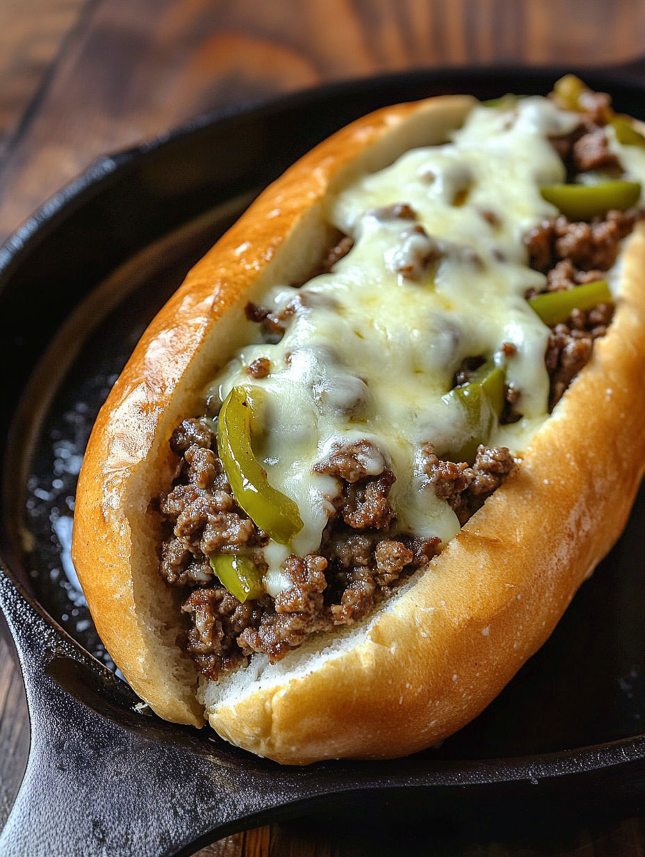 A Philly Cheese Steak Joe with meat and cheese.