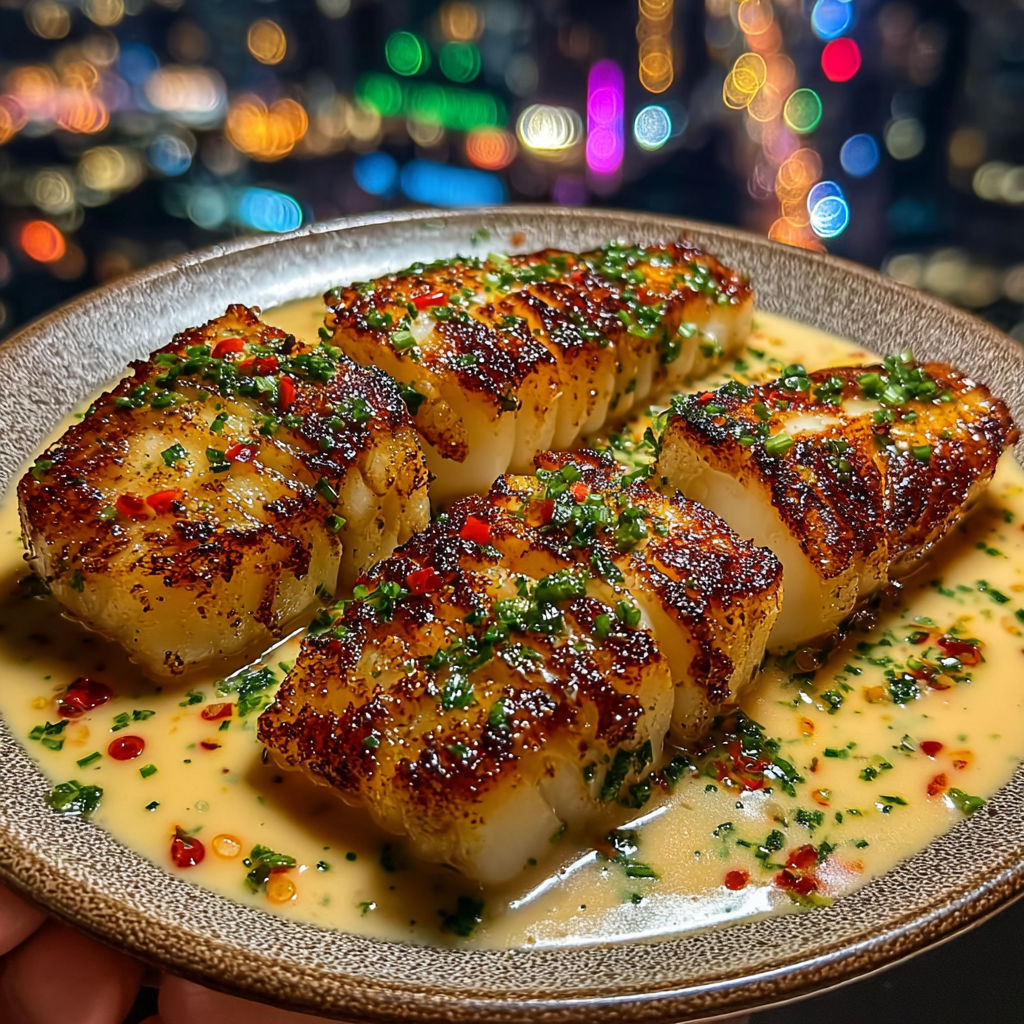 A plate of garlic butter cod strips.