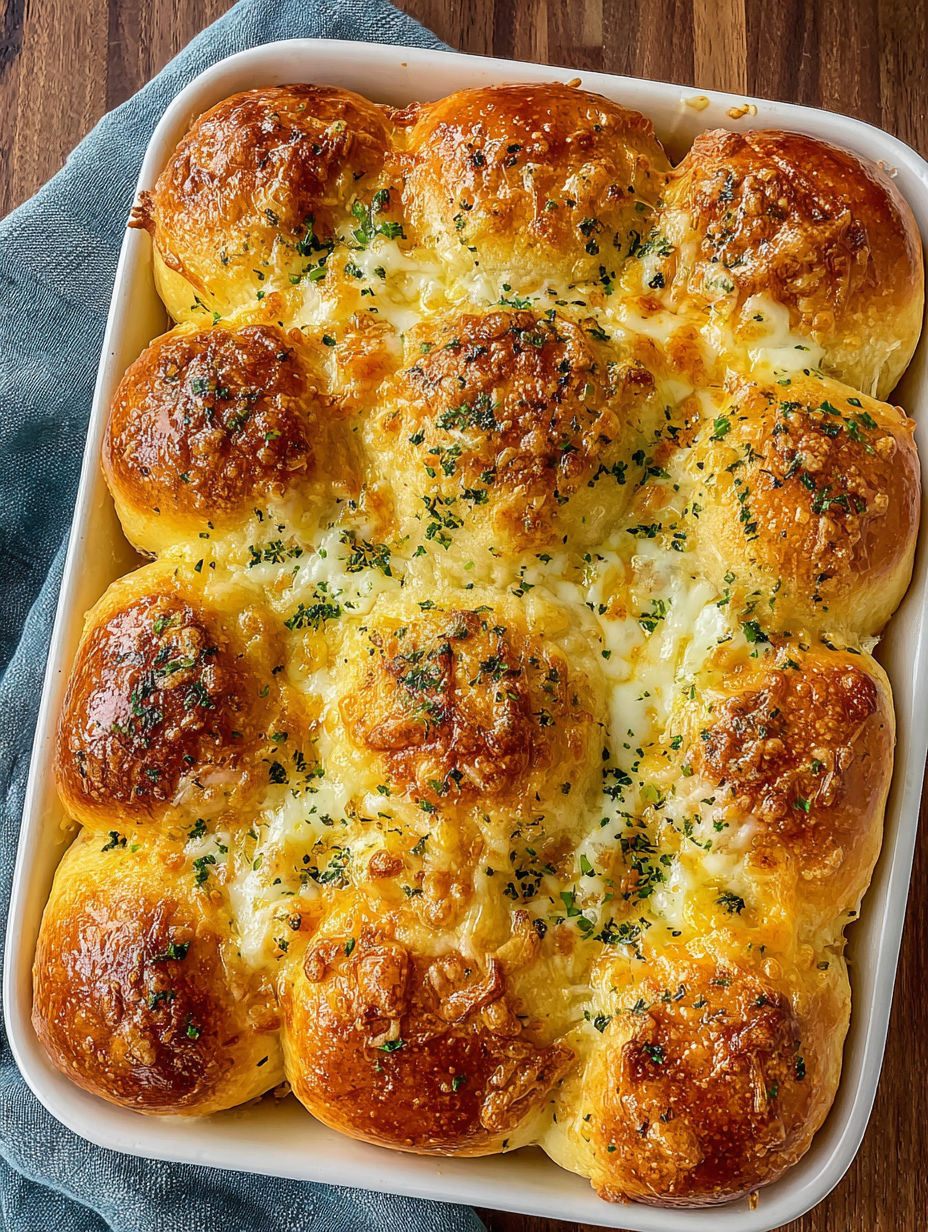 A white dish filled with cheesy garlic rolls.