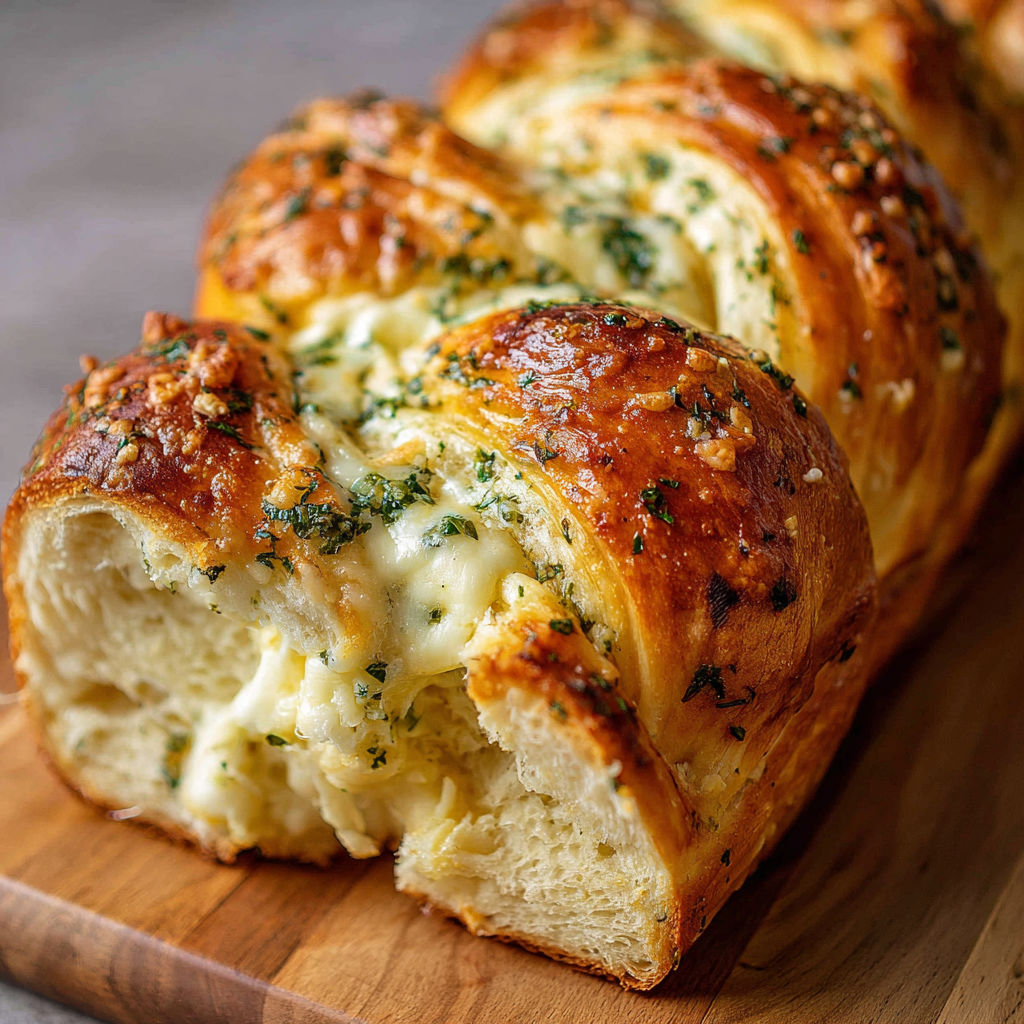 A swirled garlic herb cheese bread.