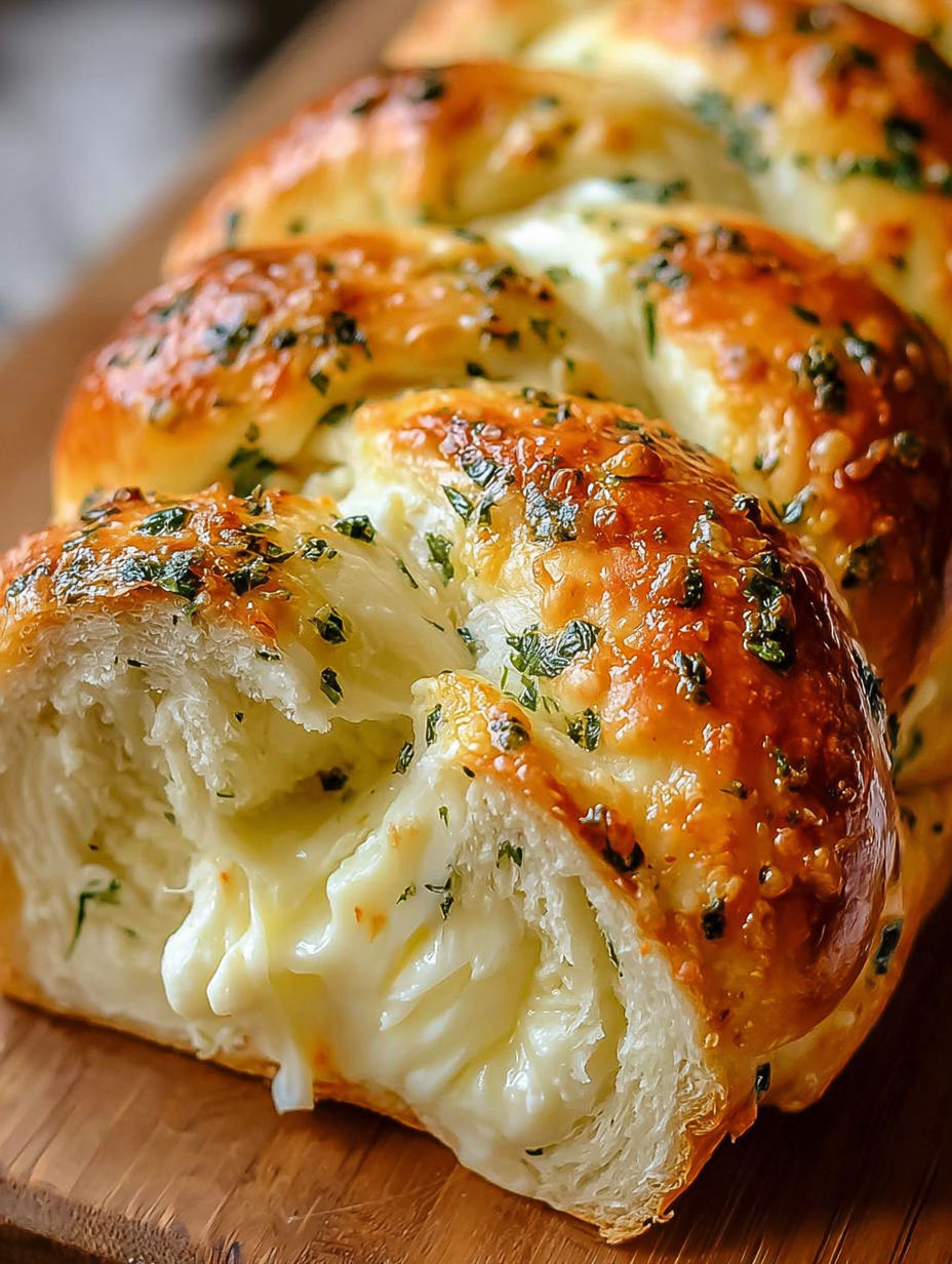 A swirled garlic herb cheese bread.