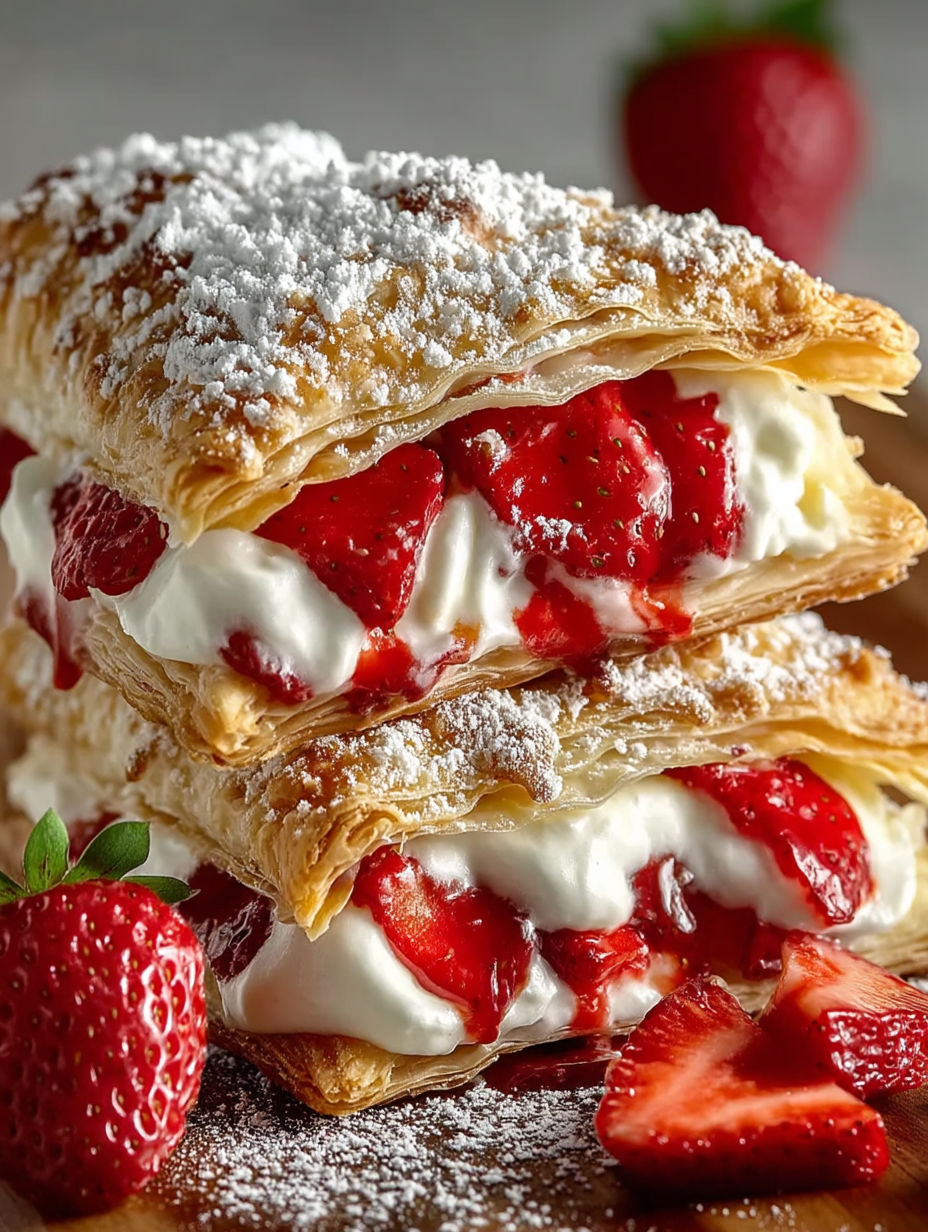 A stack of strawberry cheesecake turnovers.