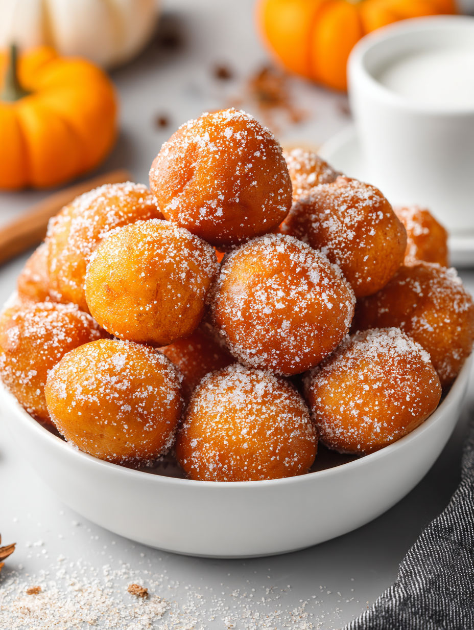 A bowl of donuts with sugar on top.