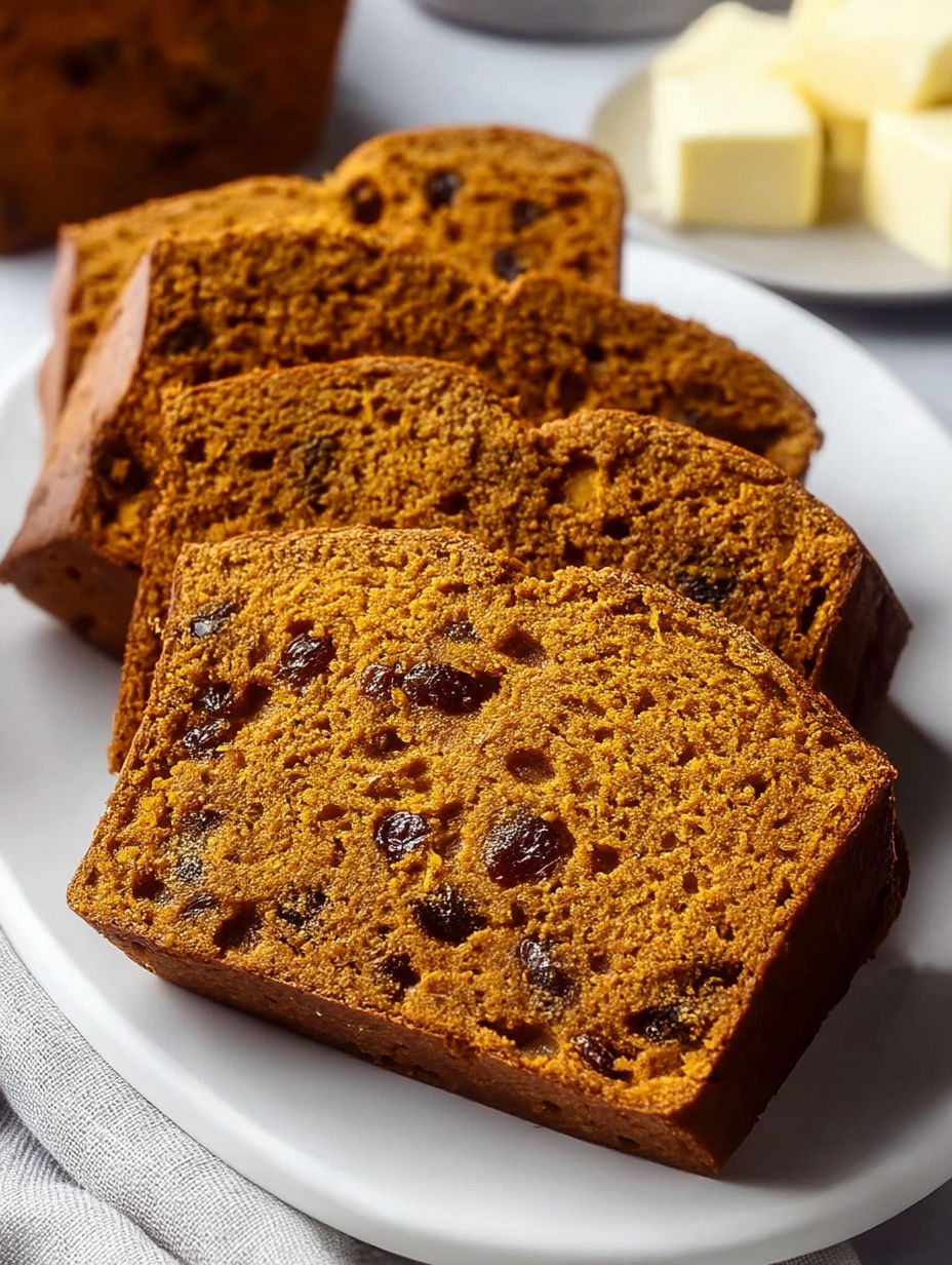 A plate of moist spiced sweet potato bread.
