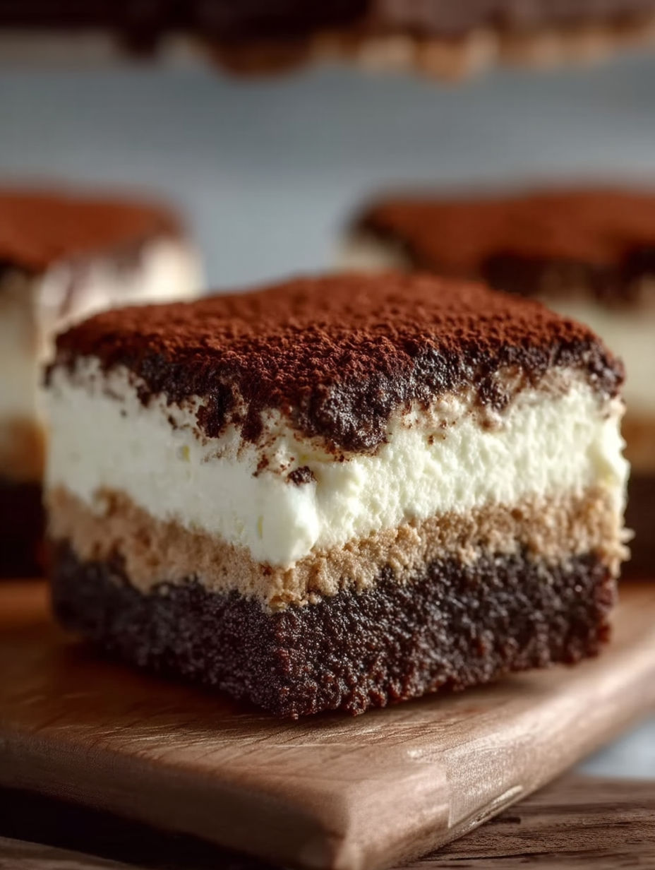 A slice of a brown and white dessert.