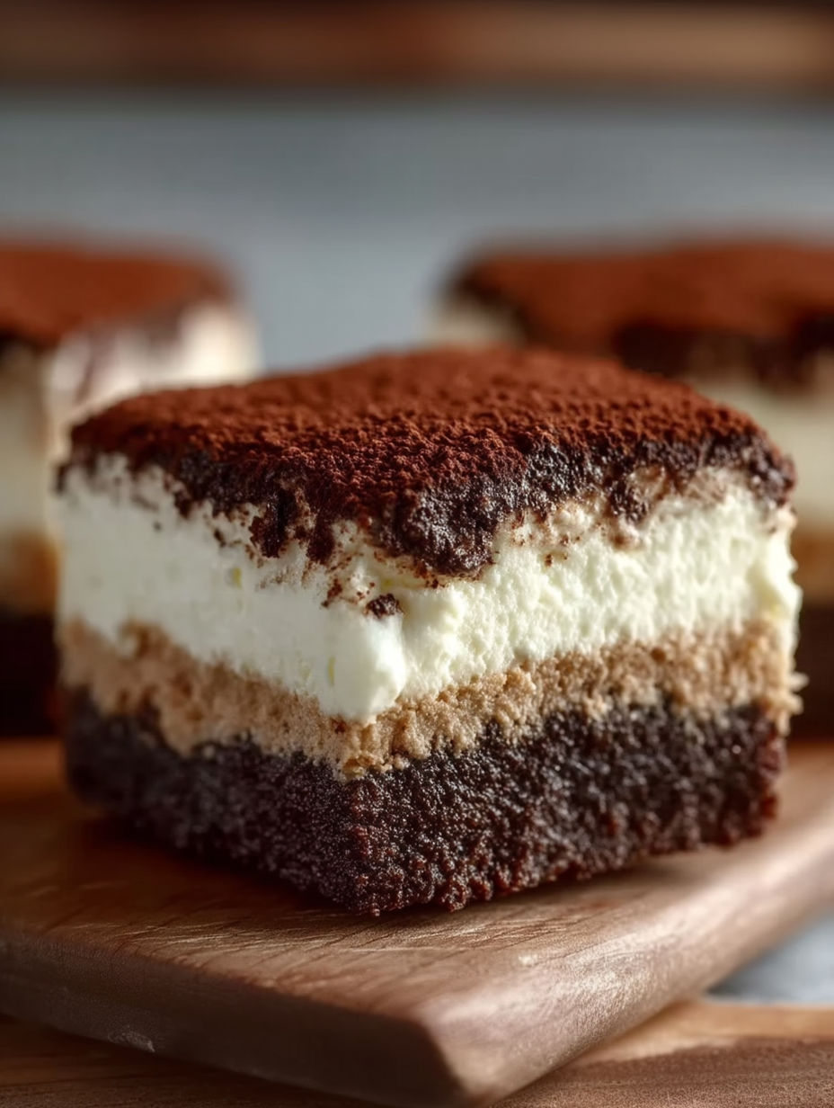 A slice of brownies with white cream.