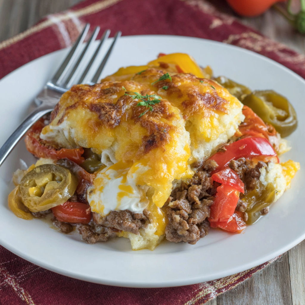 A plate of food with a fork and knife on it.
