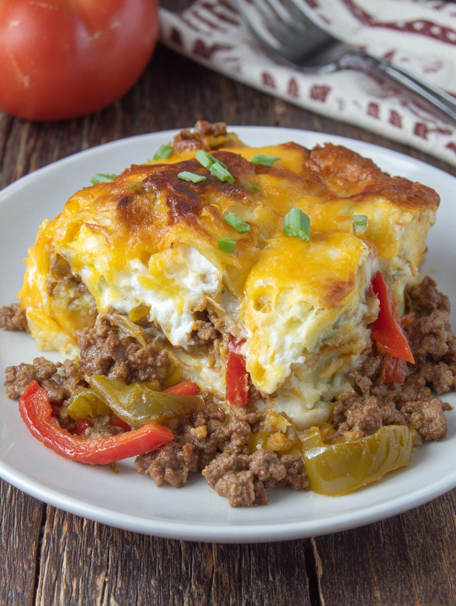 A plate of food with a John Wayne Beef Biscuit.