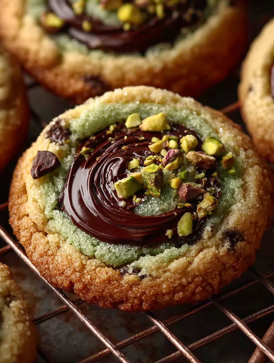 A cookie with chocolate and almonds on top.