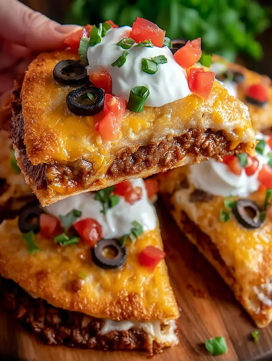 A slice of Mexican pizza with tomatoes, olives, and cheese.