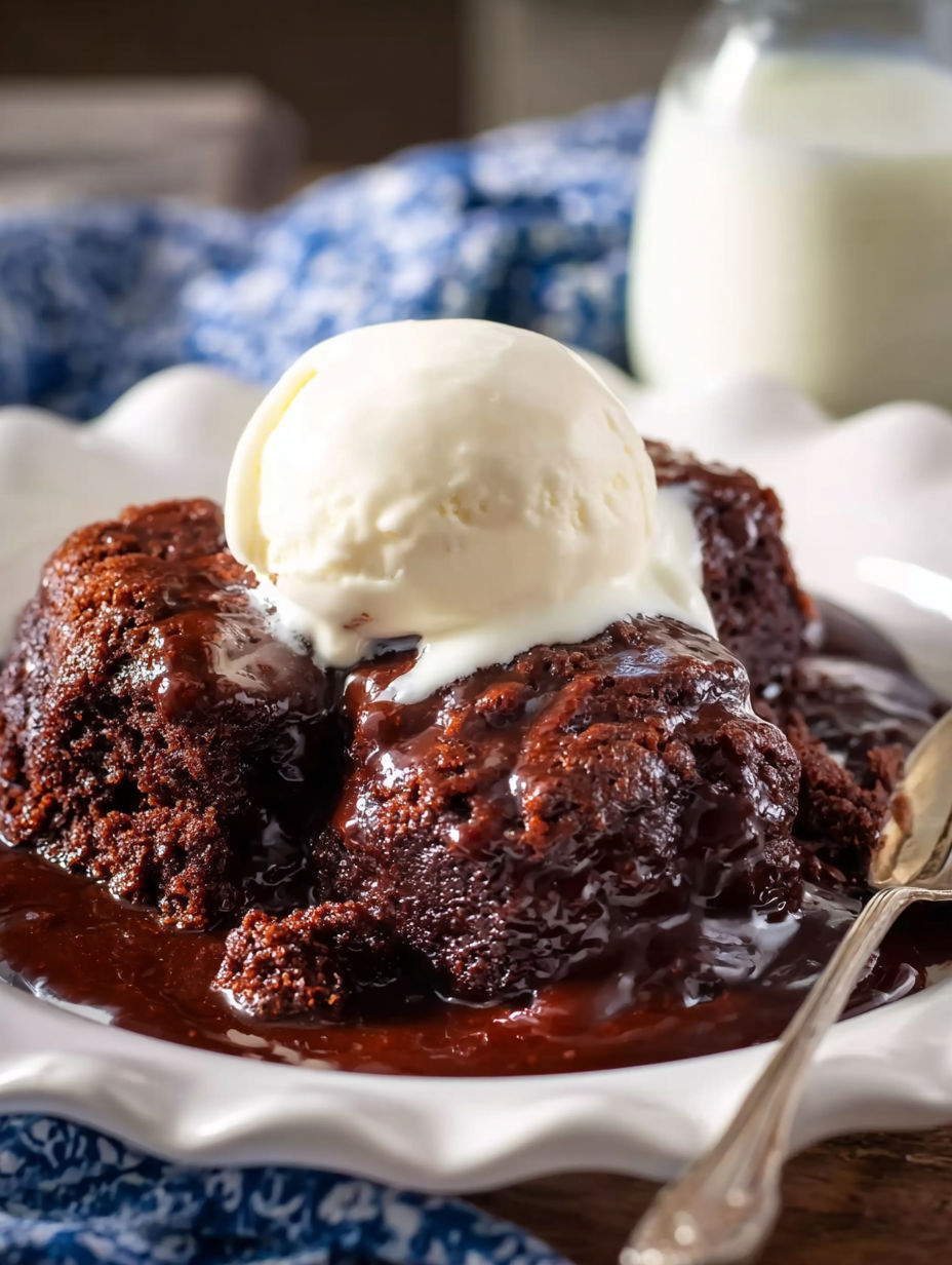 A chocolate cake with ice cream on top.