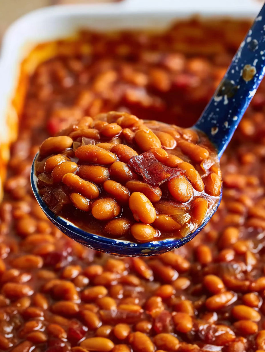 A spoonful of baked beans.