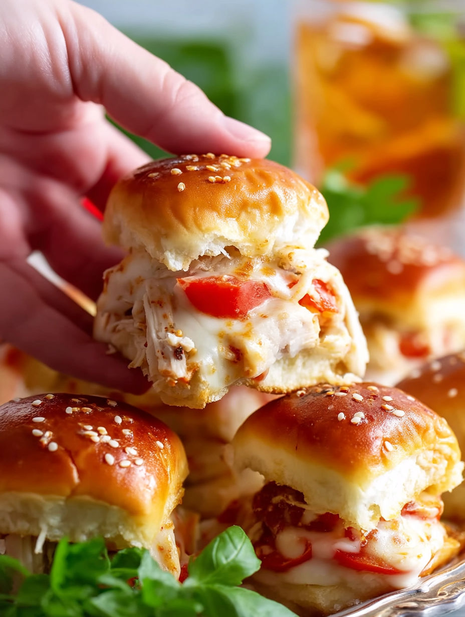 A person holding a Kentucky Hot Brown slider.