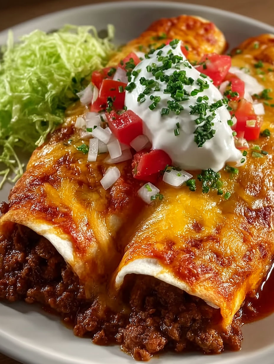A plate of ground beef potato enchiladas.