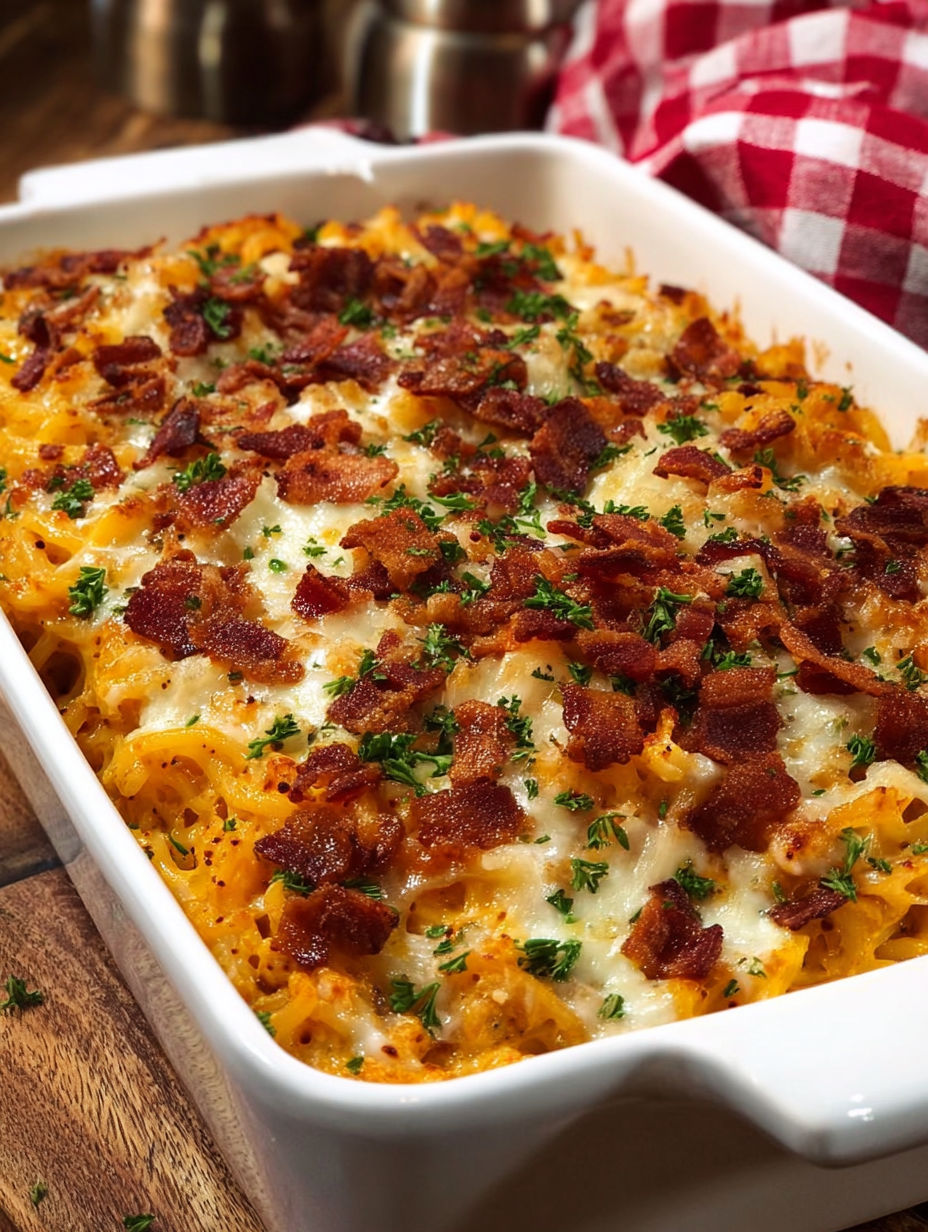 A dish of Cowboy Spaghetti Creamy Cheesy Twist.