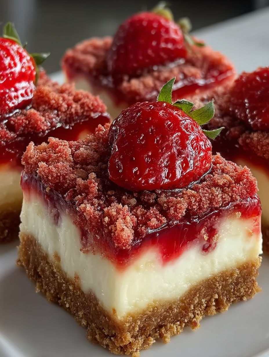 Strawberry crunch cheesecake bites on a plate.