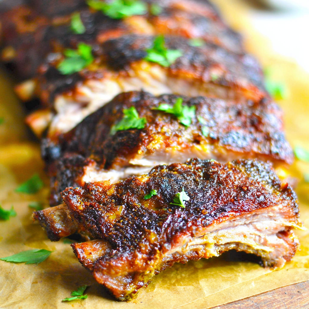 A close up of a pile of ribs on a paper towel.