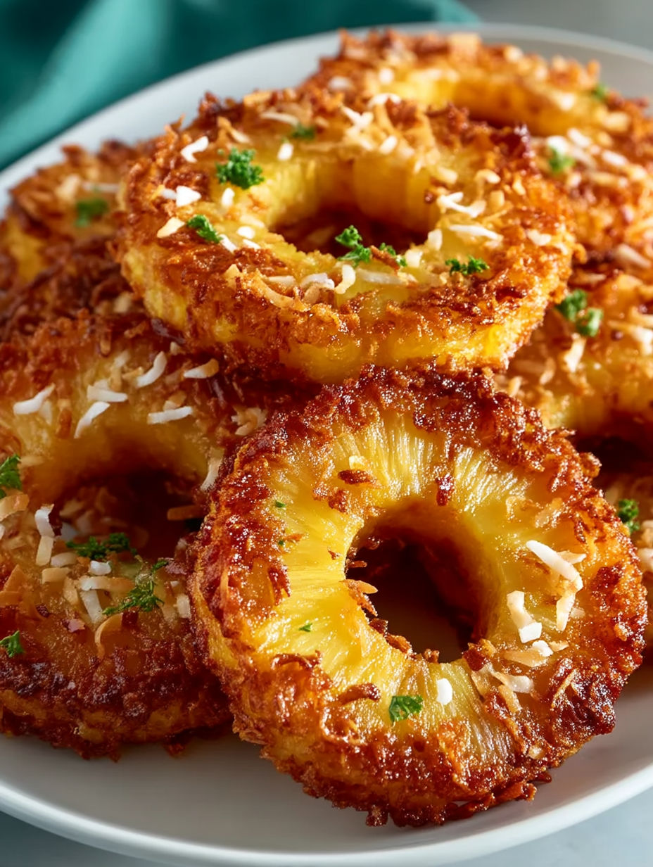 A plate of food with a pineapple ring on top.