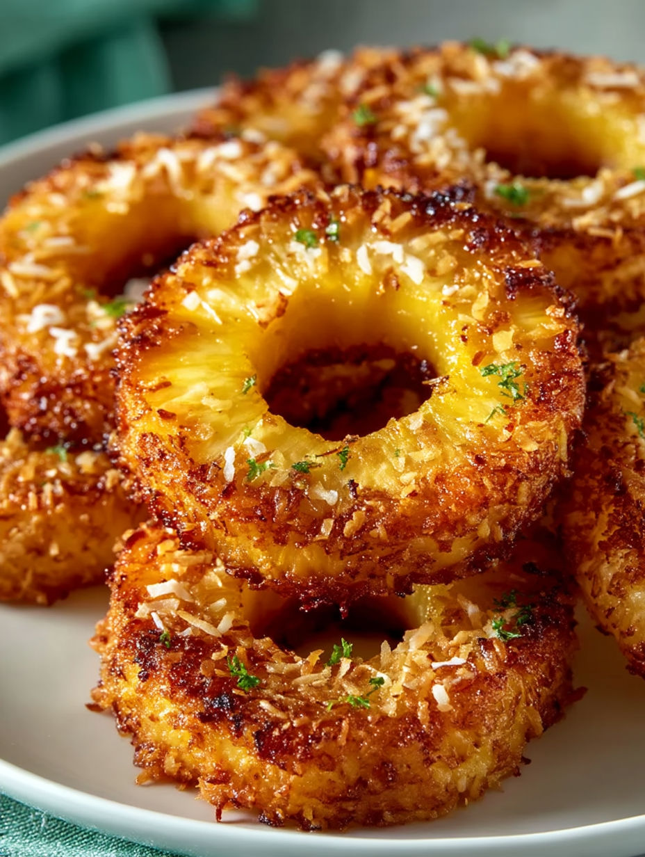 A plate of food with a pineapple ring on top.