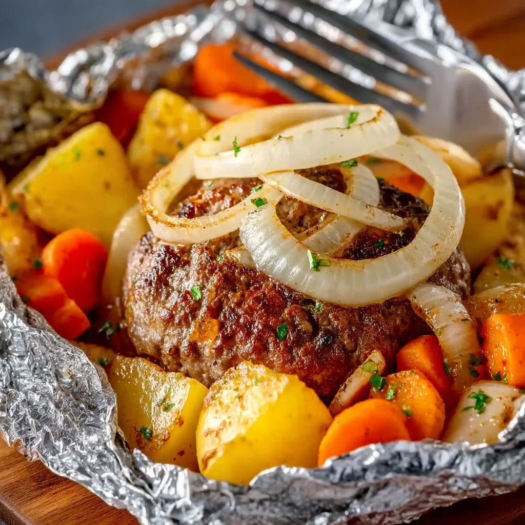 A hamburger with onions and carrots.