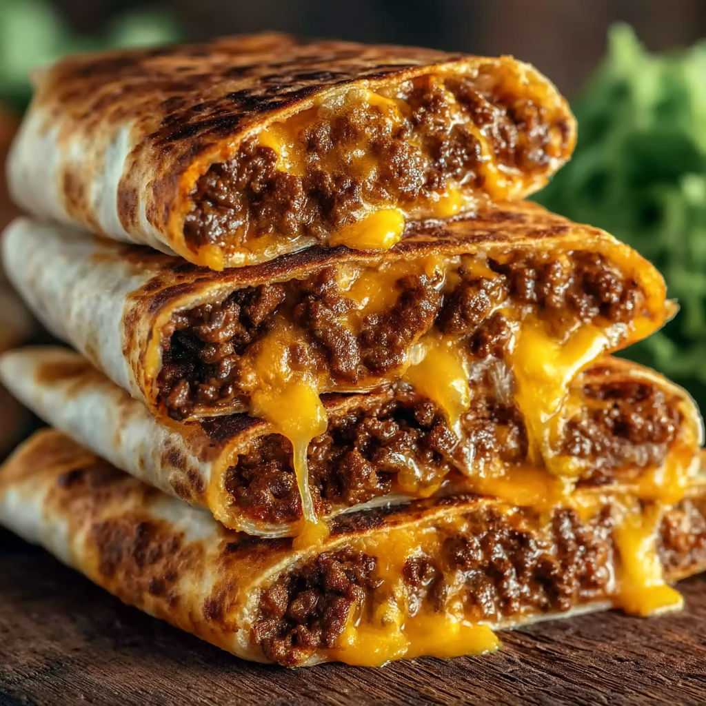 A stack of loaded cheesy pocket tacos.