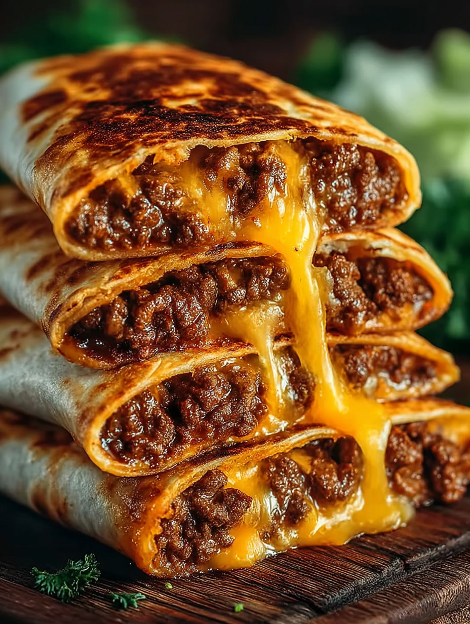 A stack of loaded cheesy pocket tacos.