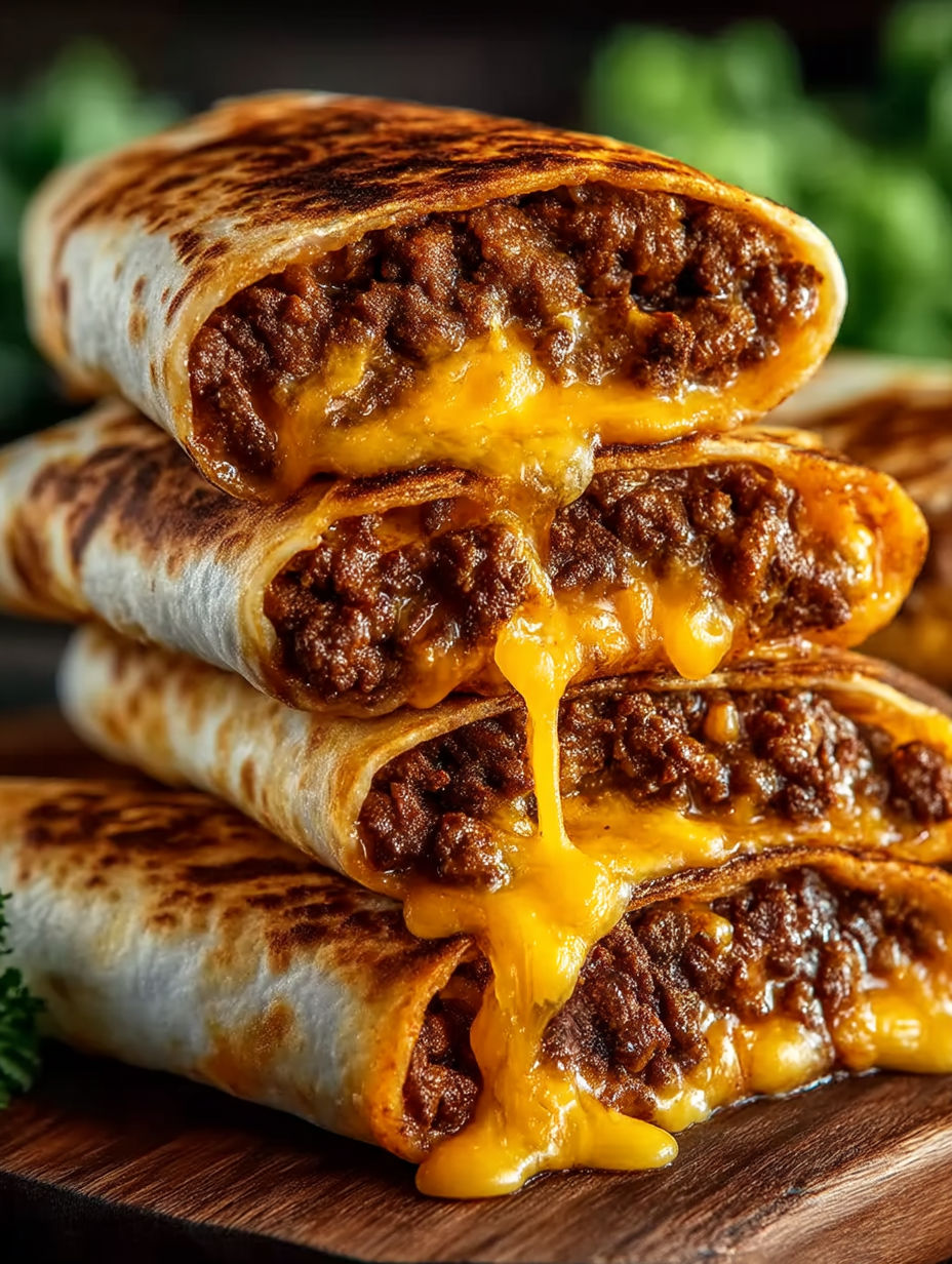 A stack of loaded cheesy pocket tacos.
