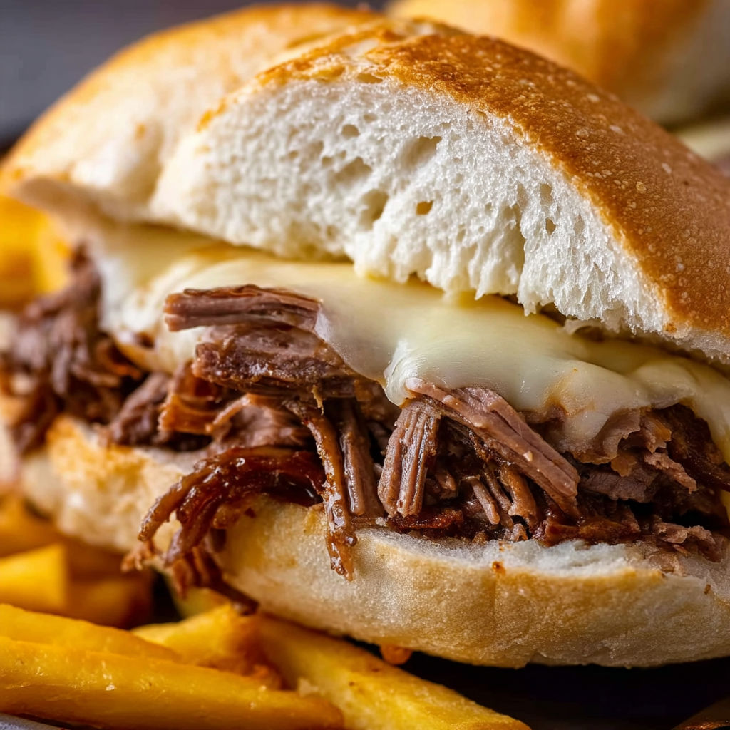 A crock pot French dip sandwich.