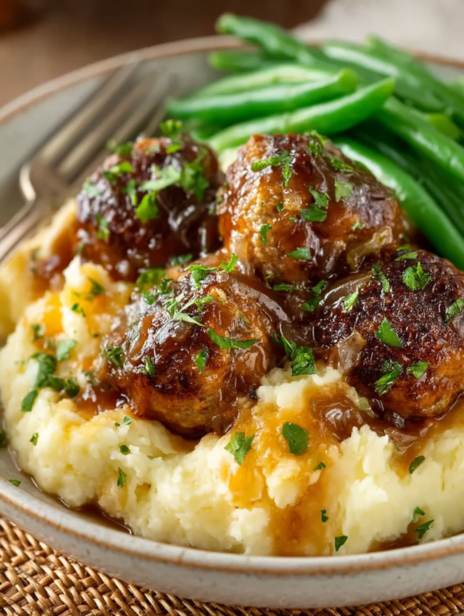 A plate of meatballs and potatoes.
