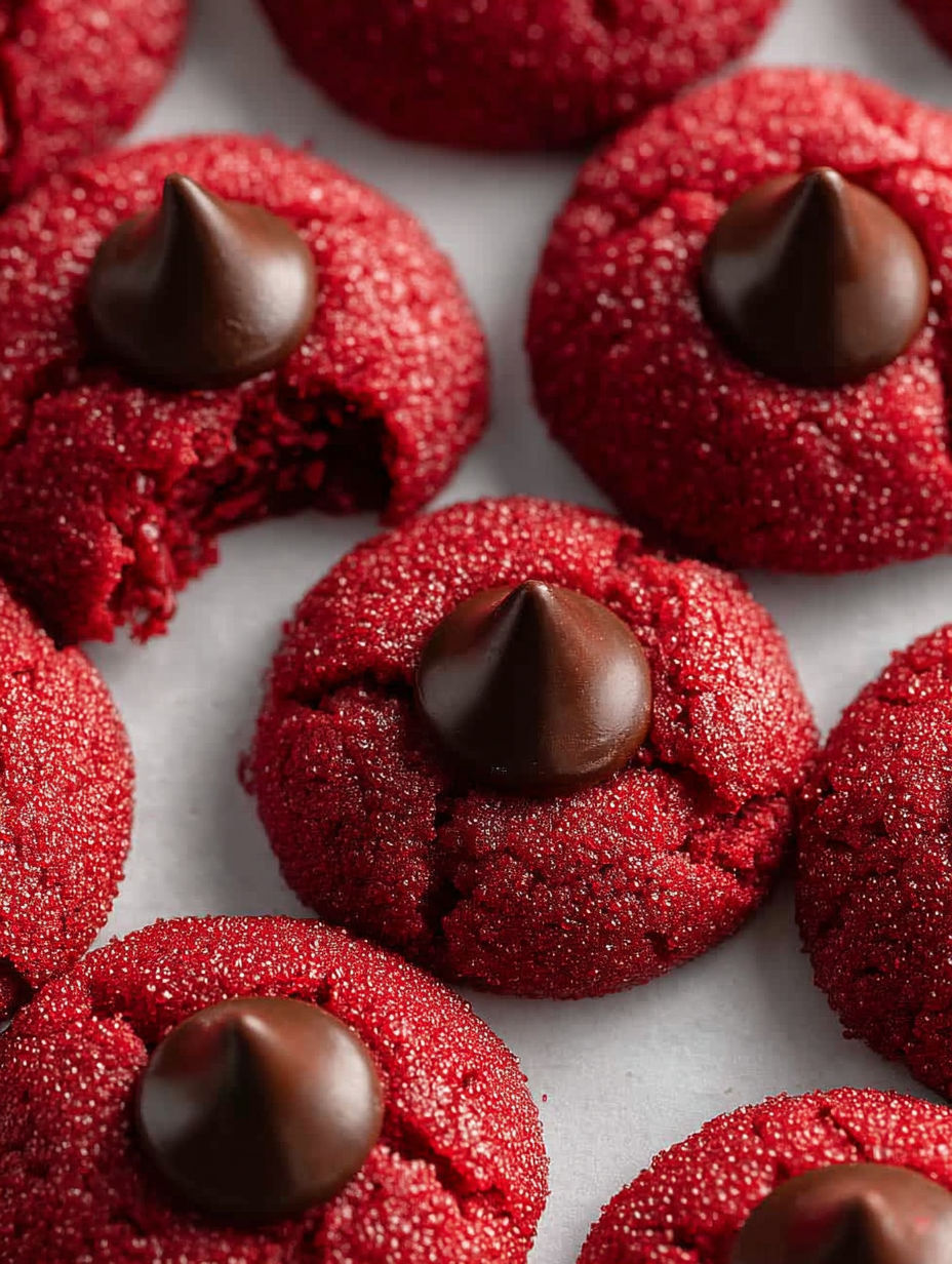 Red velvet cookies with chocolate chips.