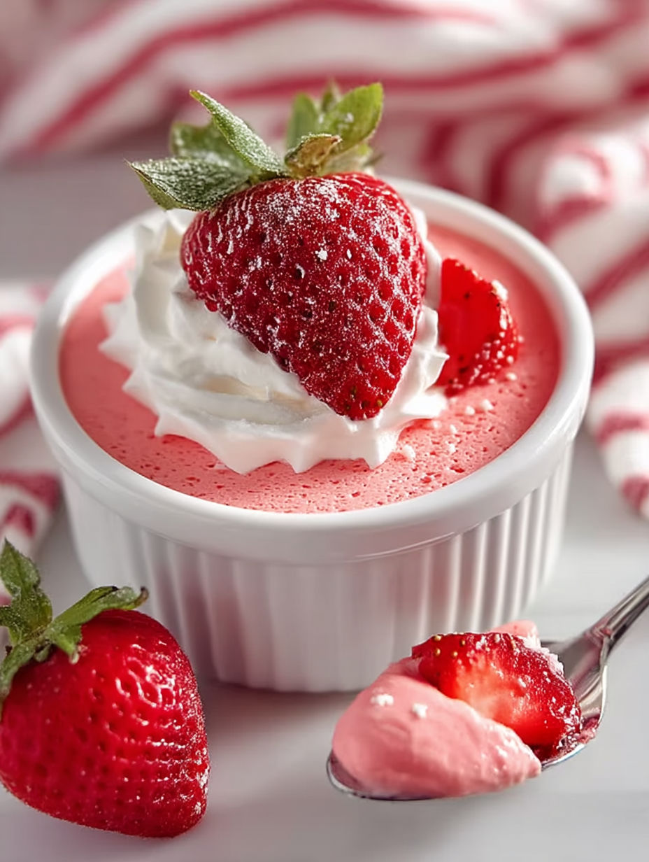 A white bowl with a strawberry on top.
