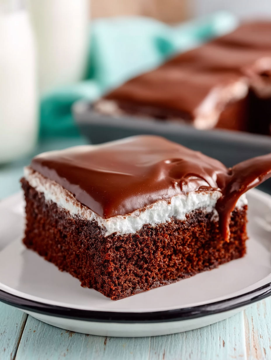 A slice of chocolate cake with white icing.