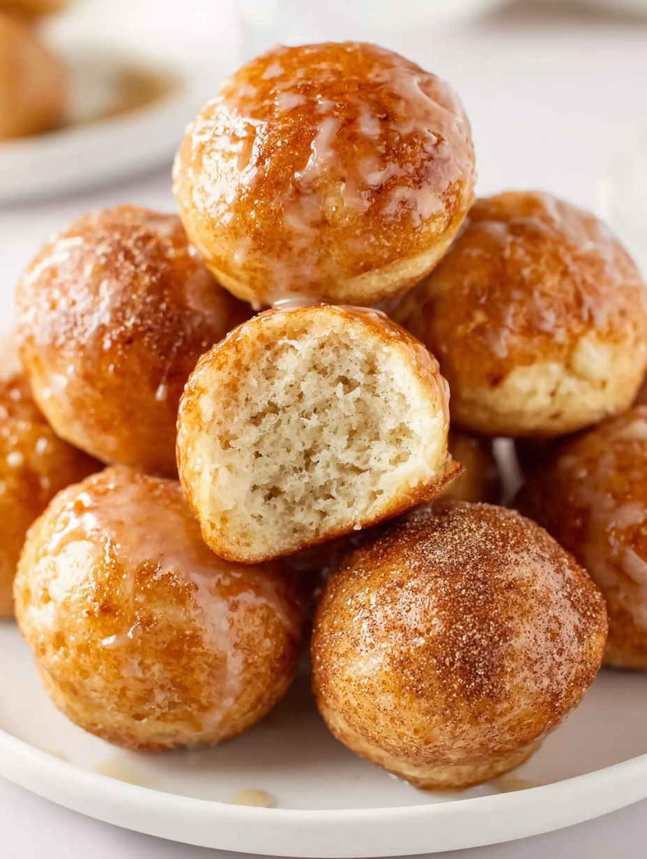 A stack of banana donuts with a glaze.