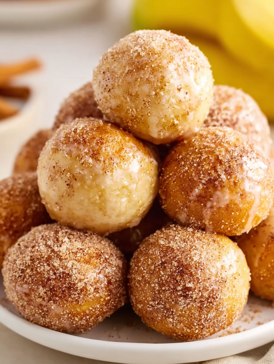 A stack of donuts with sugar on top.