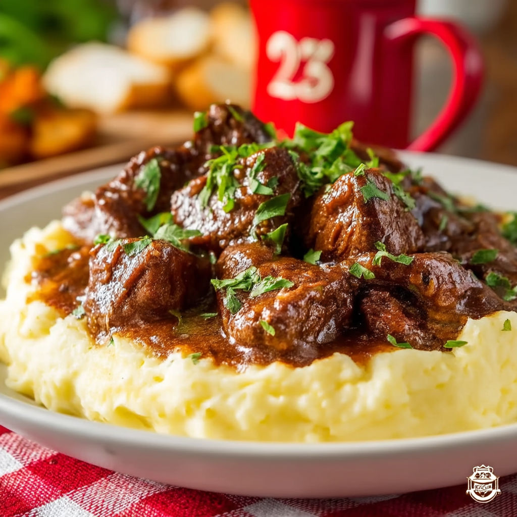 A plate of food with meat and potatoes.