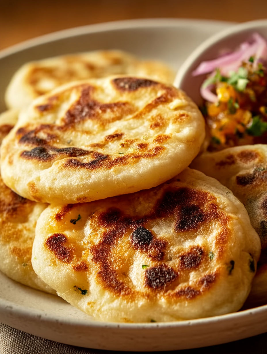 A plate of soft masa cheese pupusas.