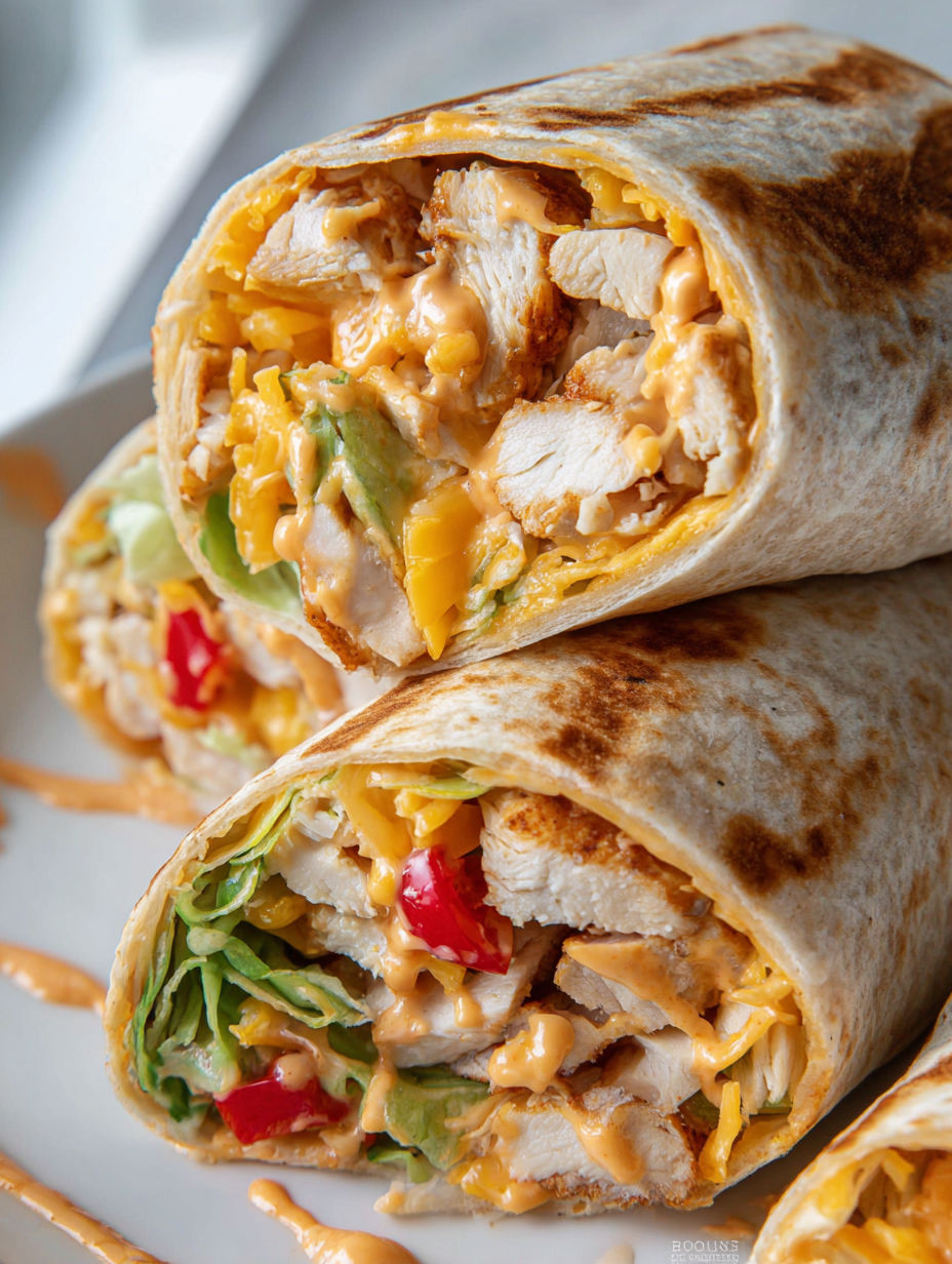A Chipotle Ranch Chicken Burrito is served on a plate.