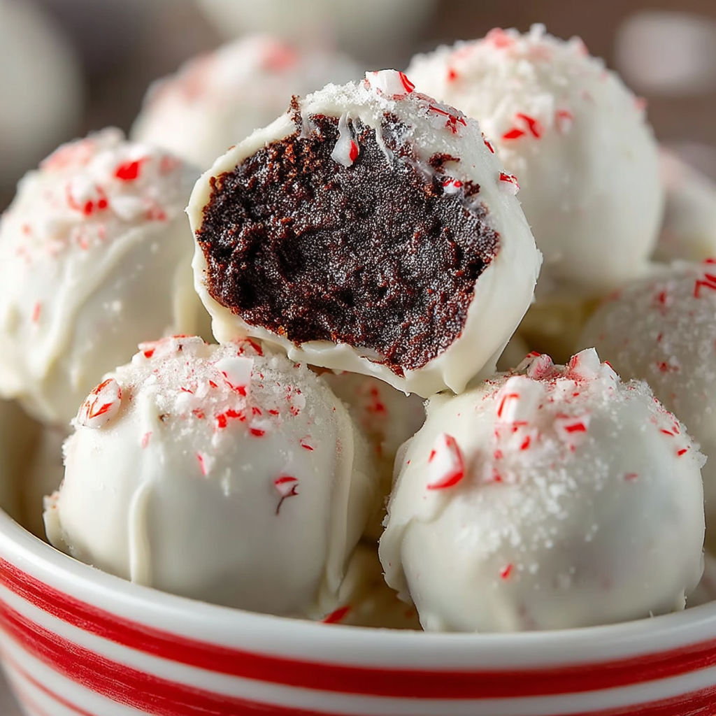 A bowl of peppermint oreo balls.