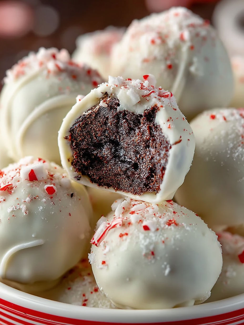 Peppermint Oreo balls on a plate.