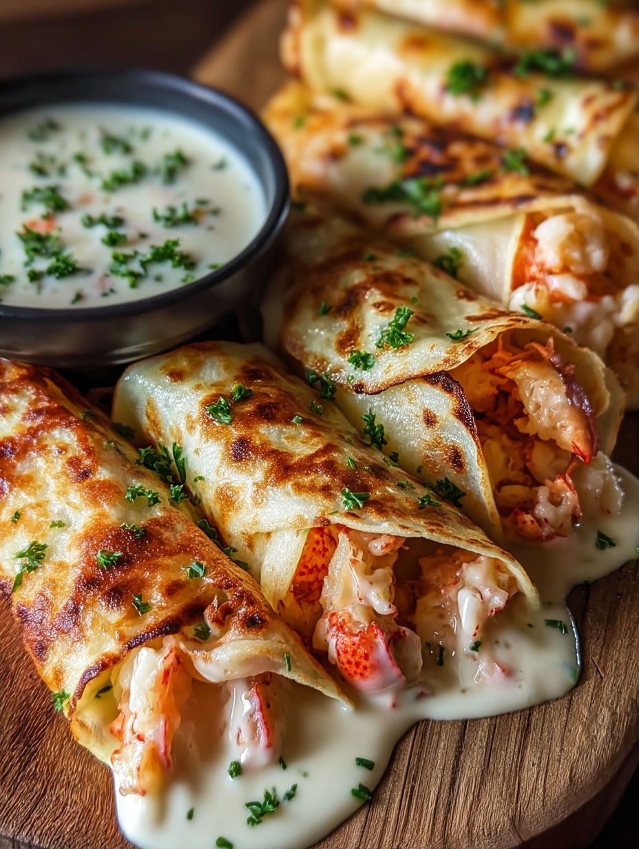 A plate of food with a bowl of sauce and a crab cake.