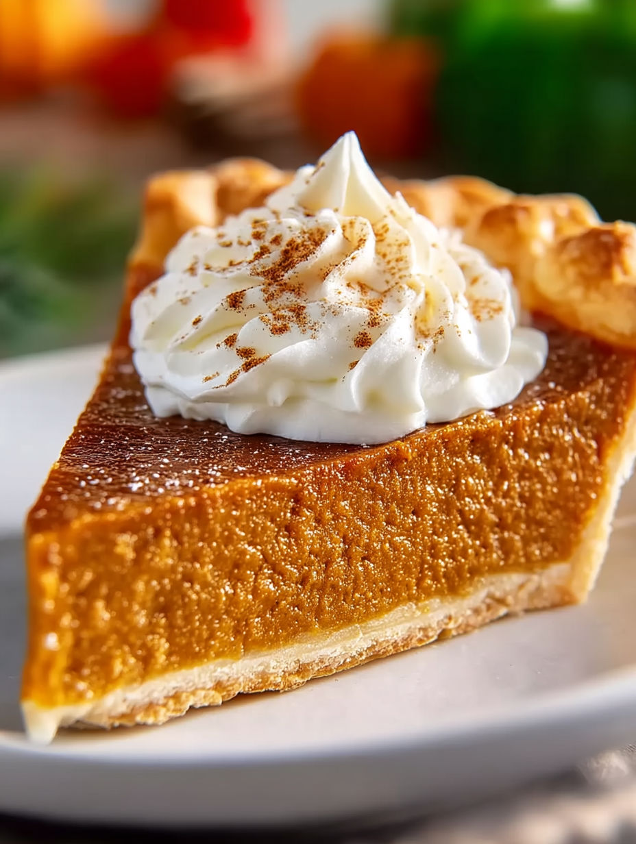 A slice of apple butter pie with whipped cream on top.