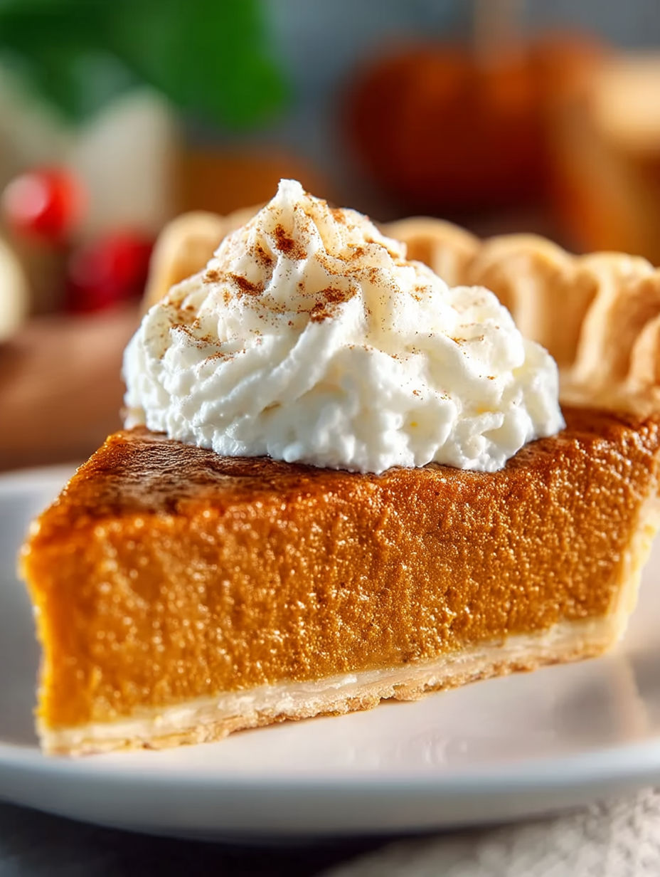 A slice of apple butter pie with whipped cream on top.